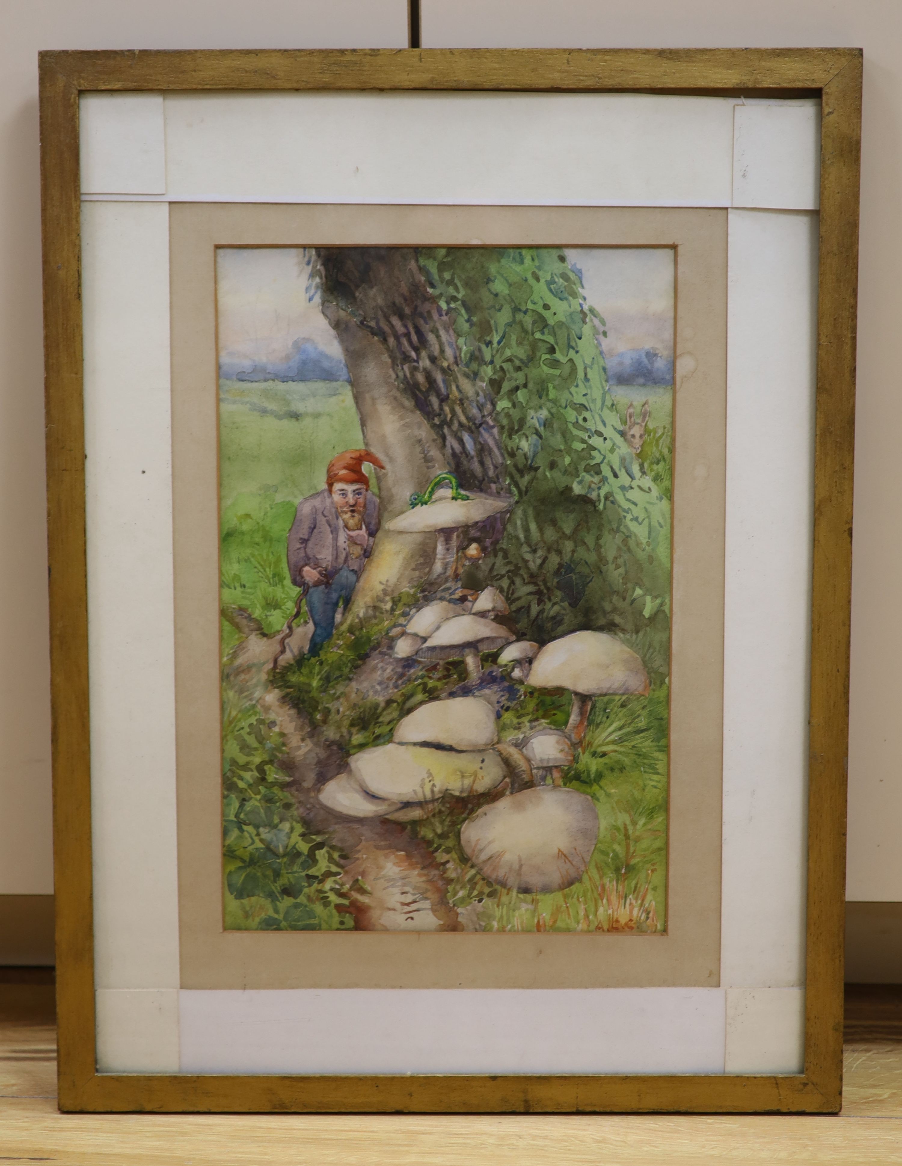Albert C. Cooper, watercolour, 'Wonder', initialled with label verso, 40 x 26cm